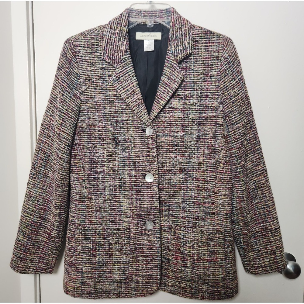 Appleseed's Tweed Multicolor Blazer Jacket Silk Cotton Single Breast 8 Lined Vtg